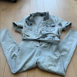 Light Blue Women's Jumpsuit with Belt